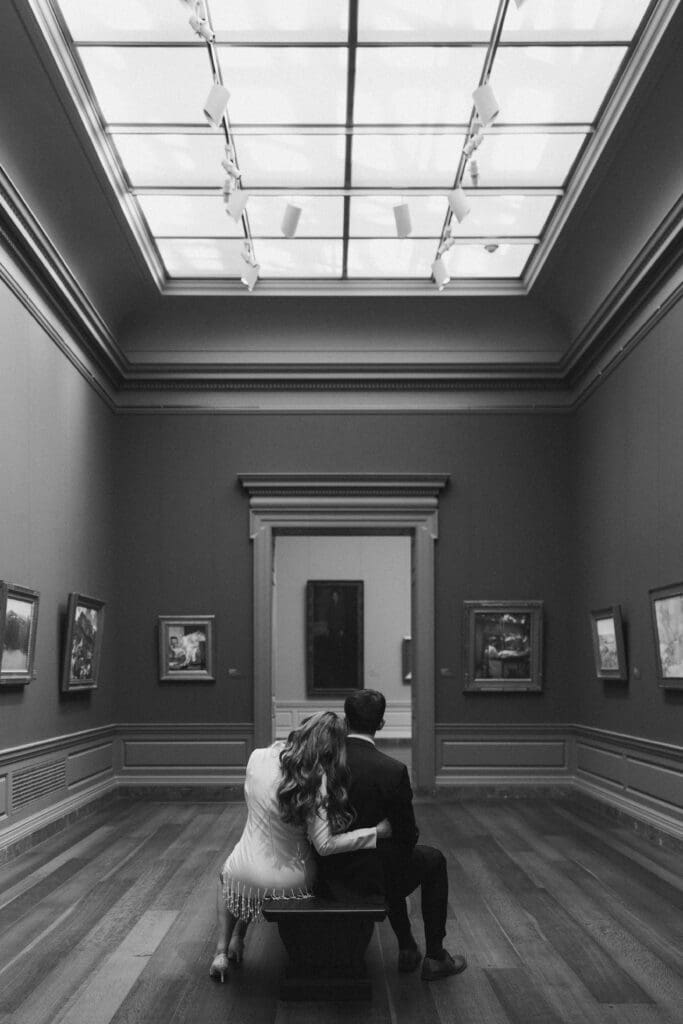 Romantic engagement session at the art museum